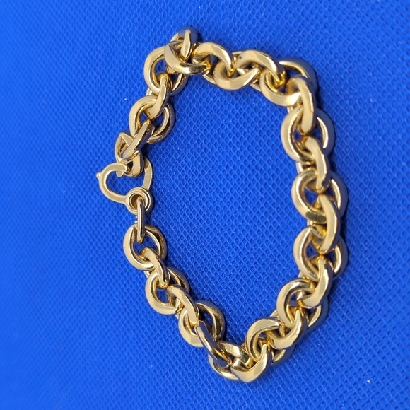Vtg. 18K Yellow Gold Plated Men Women O Ring Link Chain Bracelet 8.5 Inches - Picture 4 of 8